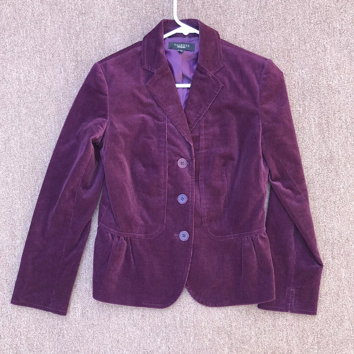 Talbots purple corduroy blazer jacket size 2 plum eggplant