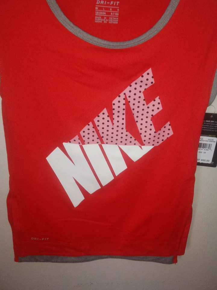 NIKE Dri-Fit Sleeveless Shirt  Orange/polka dots - Girl Size 6X  (6-7 Yrs) - NEW - Image 3 of 4