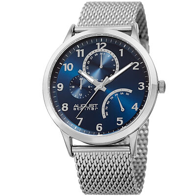 Men's August Steiner AS8230SSBU 24 Hour Indicator Date Steel Mesh Bracelet Watch