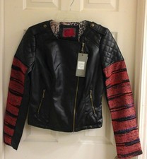 Celsius, Black Faux Leather Jacket, W/ Knit Arms, Women's Size Medium, Nwt $145