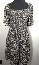 Baltic Born Women's Small White Pink Floral Smocked Mini Dress Pockets