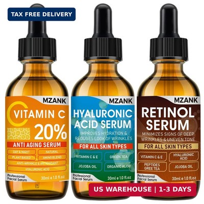 3 Pack Face Serum Set-Includes Vitamin C, Hyaluronic Acid & Retinol Serums for F