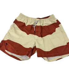 OAS Mens Swim Trunks Size L Beige Rust Wave Stripe Quick Dry Polyester