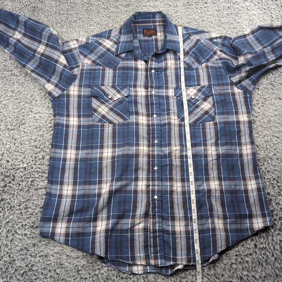 Camisa Ely Plains Adulto Grande Azul Perla A Presión Informal a Cuadros Vaquero Tareas Rodeo Foto 4 de 4