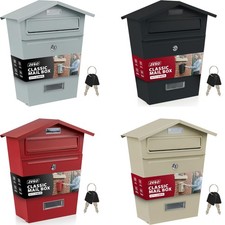 NEW LARGE STEEL POST BOX POSTBOX LOCKABLE OUTSIDE LETTER MAIL WALL MOUNTED KEYS