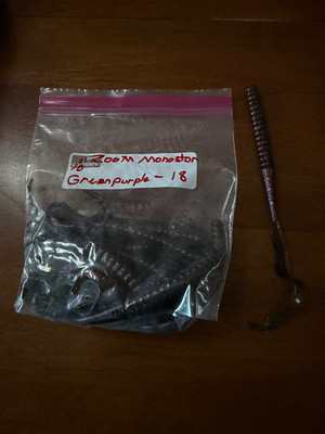 Zoom Monster 10'' Worms  Green Purple Bass Fishing Worms Bulk : 18