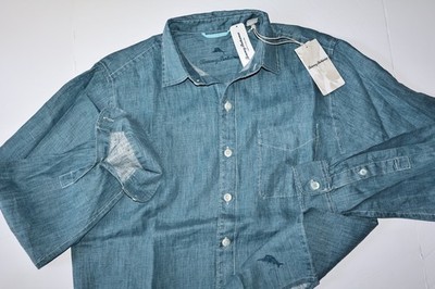 Tommy Bahama Shirt Sea Glass Breezer Belle Blue Solid Linen New LS Large L  | eBay