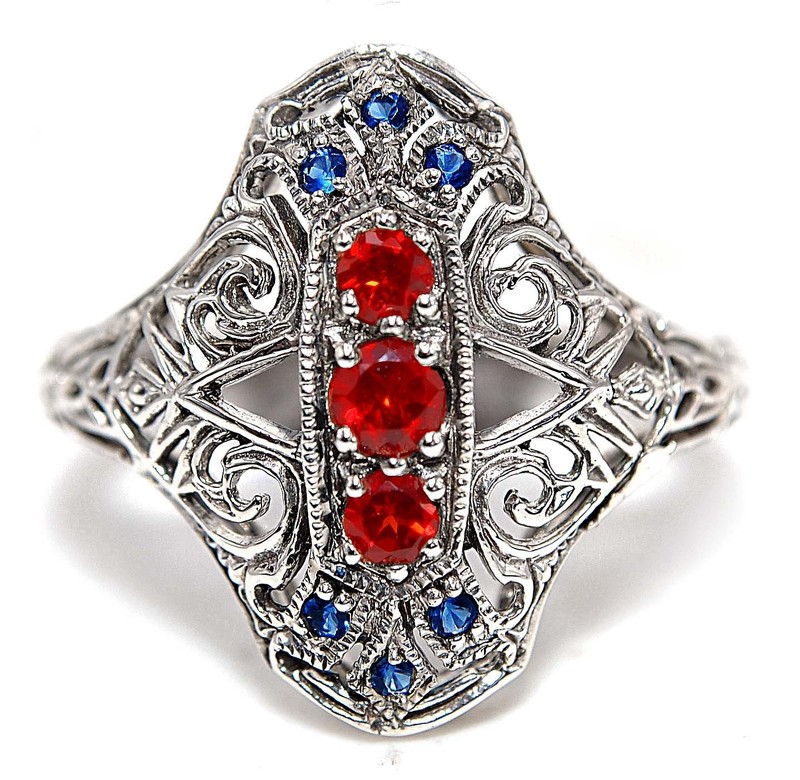 2CT  Fire Garnet 925 Sterling Silver Filigree Ring Sz 7 PC9-3