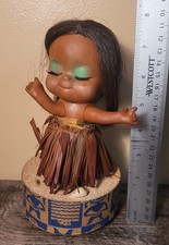 Vintage 70s Hawaii Hula Girl Doll Musical Tiki Bar REVOLVING/SPINNING