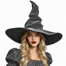 Witch Hat Costume Accessory Velvet-Look Pointed Wizard Hat with Twisted Cro...