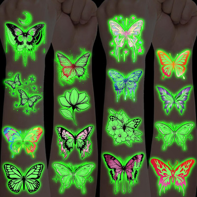 Schmetterling Tattoos 10 Blätter Leucht hautfreundlich temporär Kinder Party