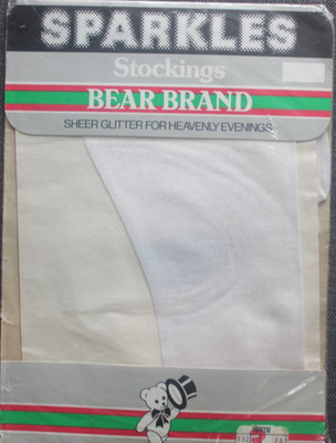 Vintage Bear Brand Strümpfe Glitzer Strapsstrümpfe Gr. 8,5 - 9 weiß Neu OVP