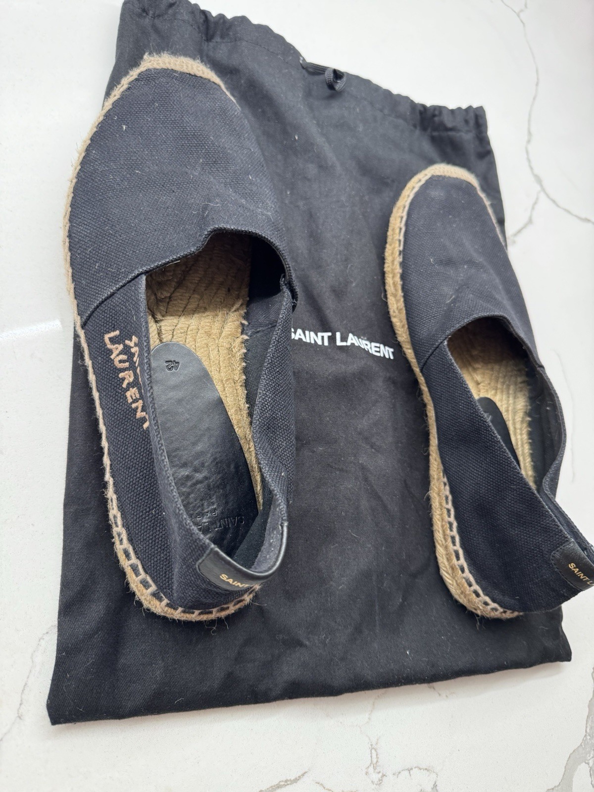 YSL SAINT LAURENT NERO LINO TELA ESPADRILLAS FLT SCARPE CASUAL 9 42