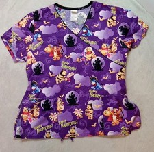 Disney Scrubs Size Medium Pooh V neck 2 pockets Halloween Tigger Eeyore Piglet