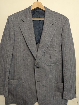 Vintage 1970s Blue Herringbone Patch Pocket Blazer Size 40R Union Made