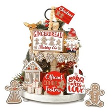 15 Pcs Christmas Tiered Tray Decor Christmas Gingerbread Wooden elegant Style