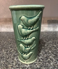 tii collections Vase Bird Green Ceramic, Pottery Vintage 8" tall