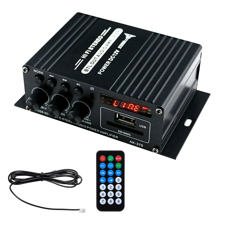 AK370 12V 400W Mini bluetooth Power Amplifier Stereo HiFi Audio Stereo FM Remote