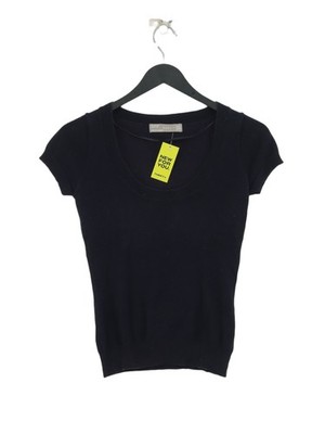 Zara Damen Top XS Blau Baumwolle mit Nylon Kurzarm Rundhals Basic