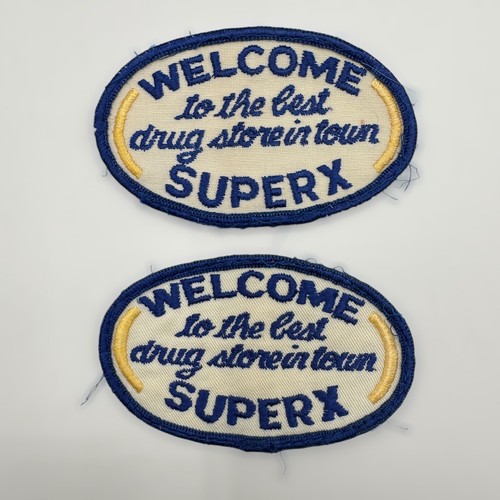2 SUPERX Super X RX DRUG STORE Vintage 80s Employee PATCH Advertising Pharmacy - Picture 4 of 8