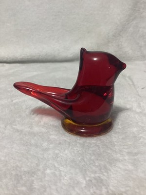 Vtg. Cardinal Of Love Titan Art Glass Amberina Red Bird Signed W Ward 1992