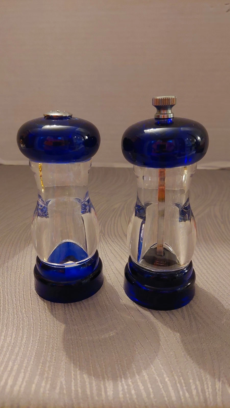 Olde Thompson Acrylic Salt & Pepper Mill Grinders Cobalt Blue and Clear Lucite