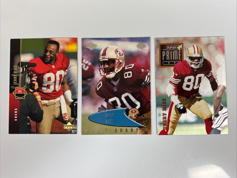 Jerry Rice 1994 Upper Deck & 1999 Edge First Quarter & 1996 Playoff Prime Card