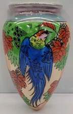 Vintage Japanese Lusterware Wall Pocket Vase Hand Painted Moriage Enamel