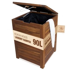 Acacia Wood Laundry Hamper With Lid, Handles And Removable Liner Bag, Tall 90...