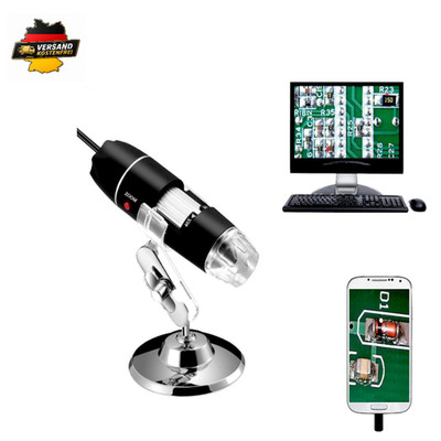 Jiusion Digitales Mikroskop 8 LED USB 2.0 OTG Adapter Metall Standfunk