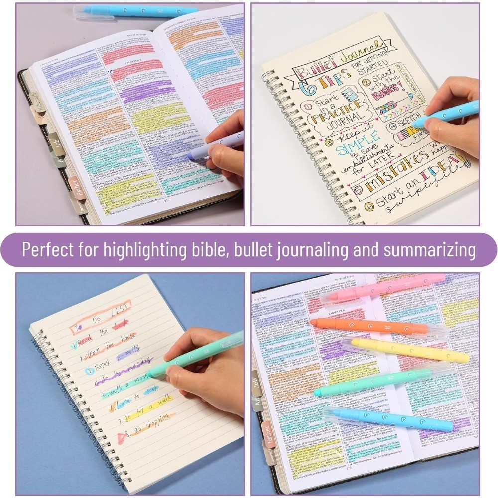 Non-Bleed Gel Highlighters 8 Pack Assorted Colors for Bible Study Cute Pastel