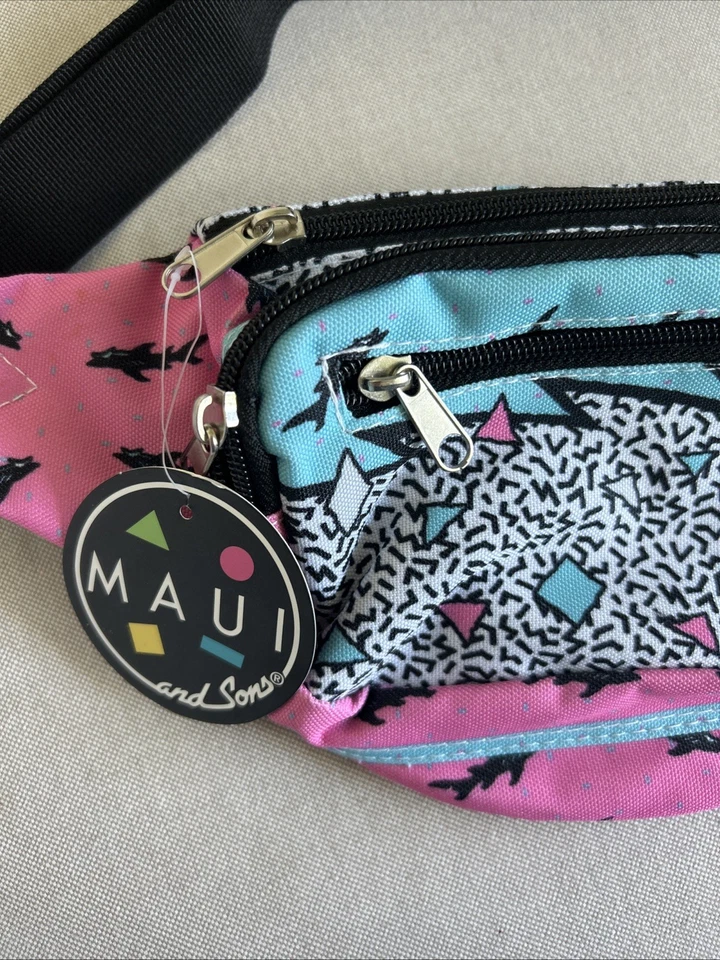 Maui And Sons 全新带标签男女通用 Fanny Beach Fannie Pack Island 彩色印花鲨鱼 — 第 2/4 张图片