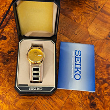 Seiko Quartz Day/Date Gold-Tone Analog Dress Watch 34mm w/ Box & Manual