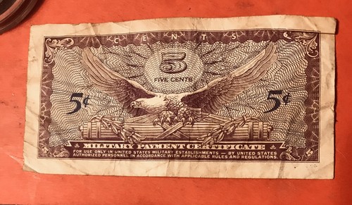 SERIES 641 U S MILITARY PAYMENT CERTIFICATE 5 CENTS VIETNAM WAR VERY FINE - Picture 3 of 4
