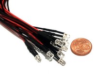 LED 3mm pure white 4-19V with cable, no more series resistor needed 12 pieces