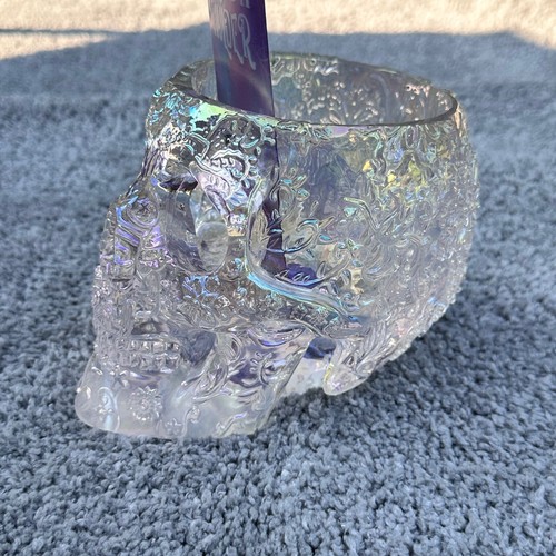 Soporte de cepillo de maquillaje calavera arco iris iridiscente lápiz taza gótico Halloween - Imagen 16 de 16