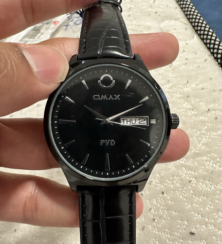 Reloj de vestir impermeable Omax para hombre esfera negra correa de cuero - Imagen 3 de 7