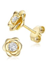 Rose Flower Gold Plated Stud Earrings For Women 925 Sterling Silver Post,Cubi...