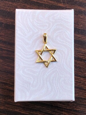 Plain Gold Star of David Pendant 925 Sterling Silver Mens Womens 17mm(0.67''/26mm