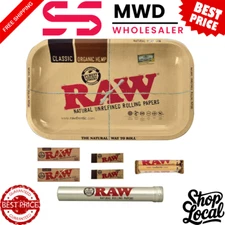 RAW Rolling Tray Kit  + RAW 1 1/4 Rolling Papers+ Tips + 79mm Roller + Raw Tube