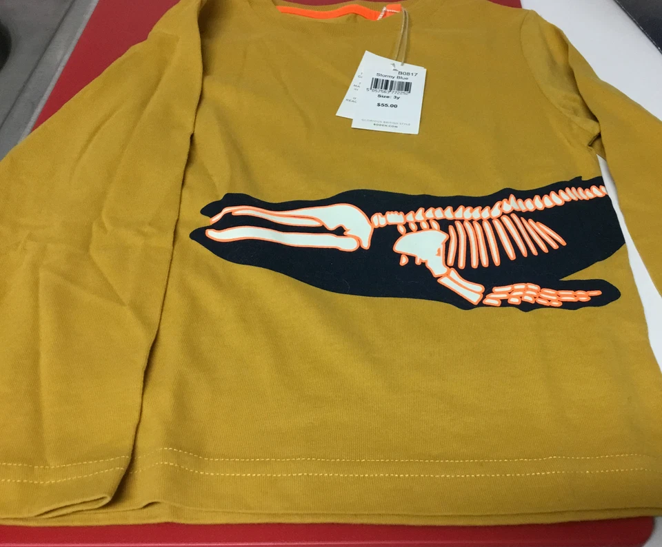 mini boden boys girls glow in the dark dinosaur T Rex T Shirt Orange - Image 3 of 4