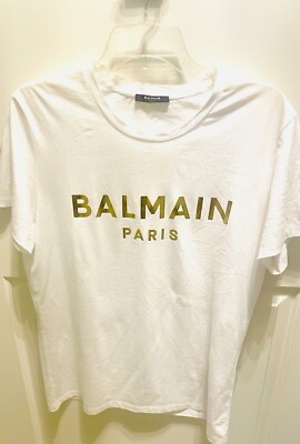 Balmain white tee shirt with gold lettering | eBay