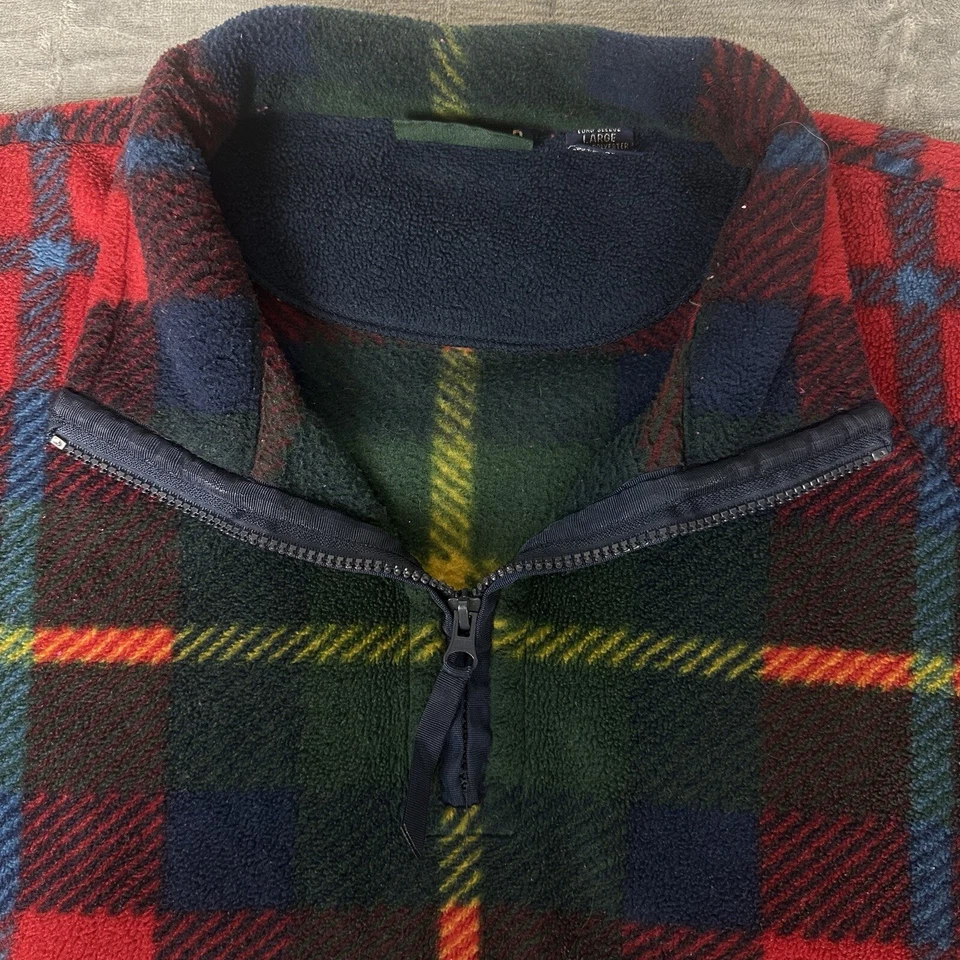 VTG 90s Trader Bay Thick Fleece 1/4 Zip Pullover Wallace Tartan Plaid — FLAW - Image 2 of 4