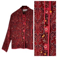 Vtg Flashback Large 12 14 Jacket Coat Blazer Tapestry Chenille Art To Wear Red G