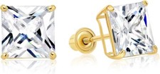 4.00 TCW Princess Cut CZ 4 Prong 7MM Stud Earring 14k Yellow Gold Plated