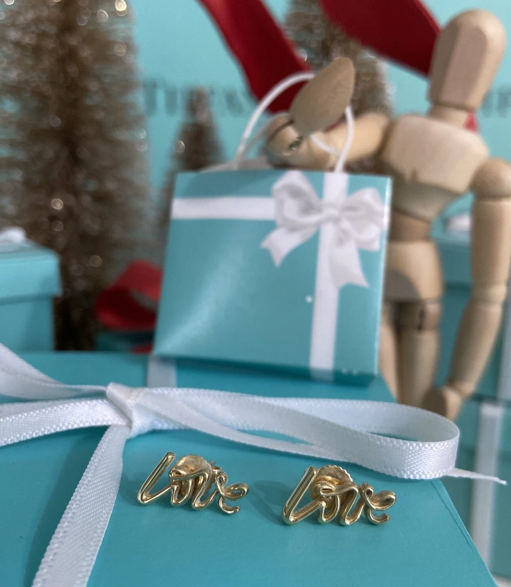 Tiffany Co Graffiti Love Script Earrings Paloma Picasso 18k Gold Pouch Box