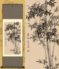 Chinese Silk Scroll Painting Gongbi Lucky Bamboo Portraits Home Decoration SG03