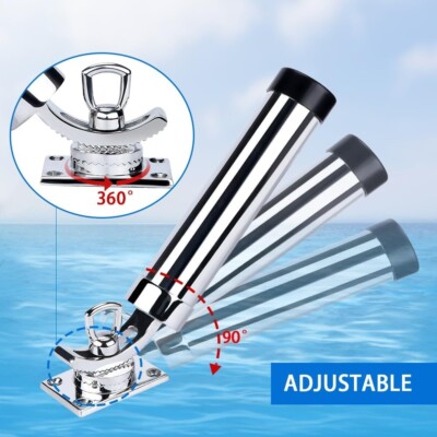 2X Stainless Steel Fishing Rod Holder Outrigger Plug-in Boat Rod Holder Strap EB