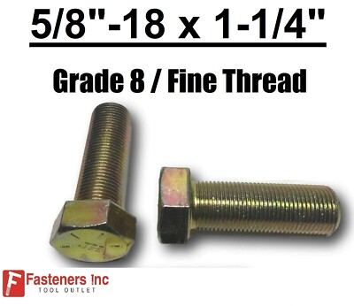 5/8-18 x 1-1/4'' (FT) Hex Bolt Yellow Zinc Plated Grade 8 Cap Screw Fine Thread
