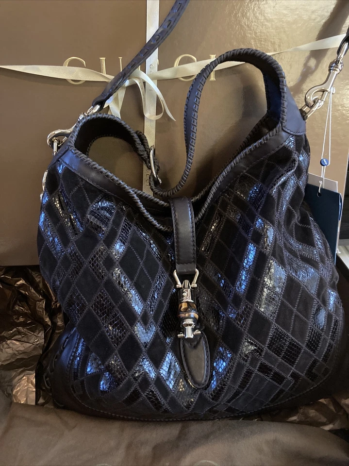 Gucci Nuevo Bolso Jackie O Borsa Hobo Marrón Cuero Exótico XL/Ver Video Foto 3 de 4